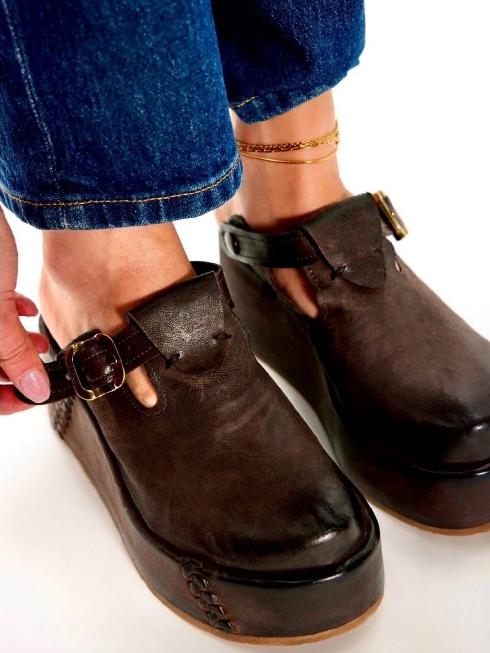 Free People A.S.98 Monroe Canyon Clogs Platform Brown Leather Slip On